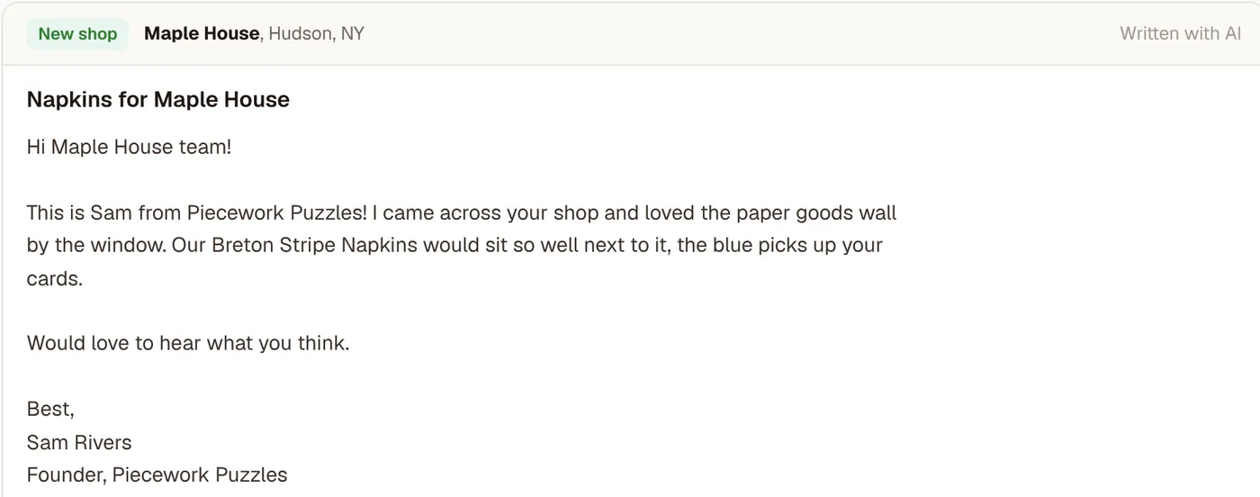 A first pitch in SOLD for Piecework Puzzles, written in the company's voice